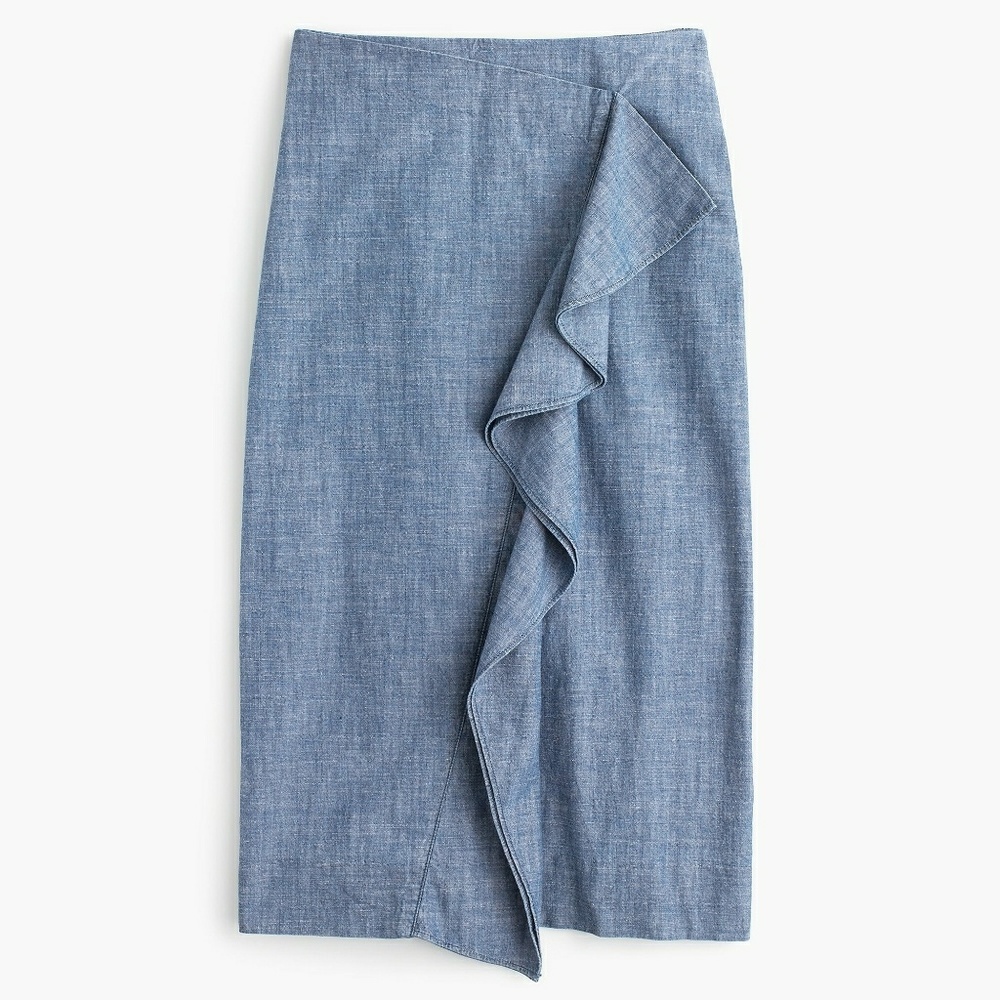 J. Crew Pencil Ruffle Skirt in Chambray Size 8